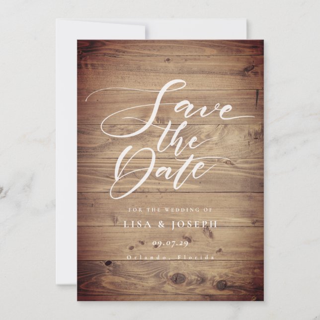 Rustic Wood Country Script Save The Date (Front)