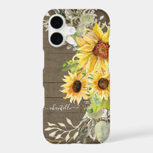 Rustic Wood Country Sunflower Watercolor Floral