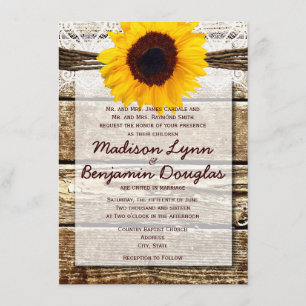 Rustic Wood Country Sunflower Wedding Invitations
