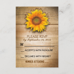 rustic wood country sunflower wedding RSVP Card