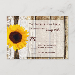 Rustic Wood Country Sunflower Wedding RSVP Cards