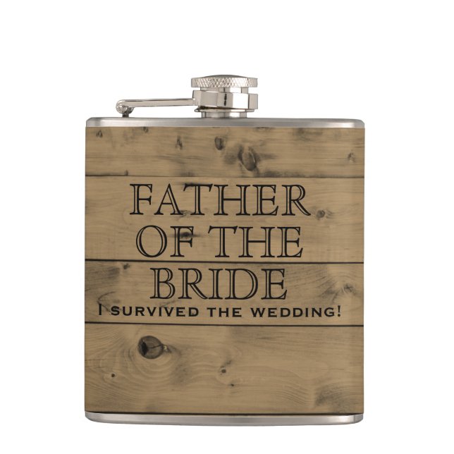 Rustic Wood Country Wedding | Father of the Bride Hip Flask (Front)