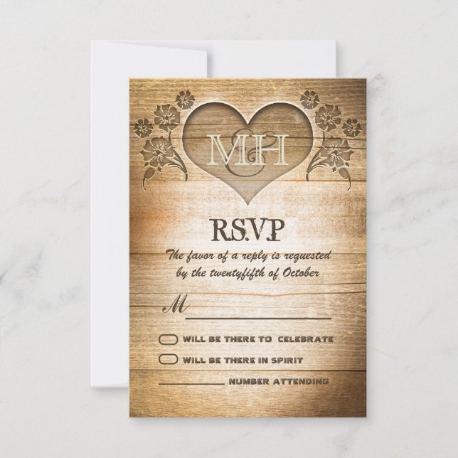 rustic wood country wedding RSVP Card (Front)