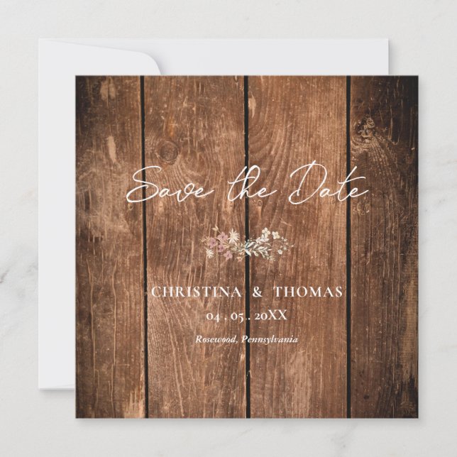 Rustic Wood Country Wedding Save The Date (Front)