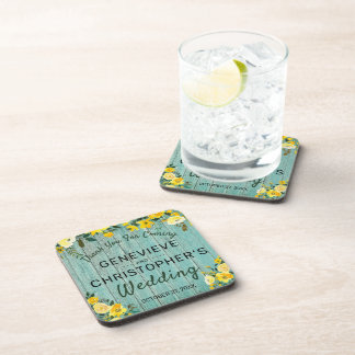 Rustic Wood Country Yellow Floral Outdoor Wedding Coaster