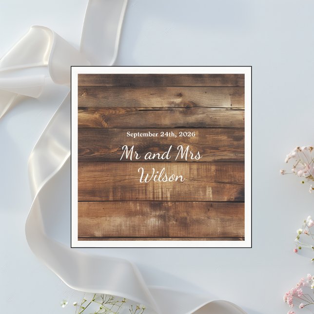 Rustic Wood Couples Photo Country Wedding Dinner  Napkin (Creator Uploaded)