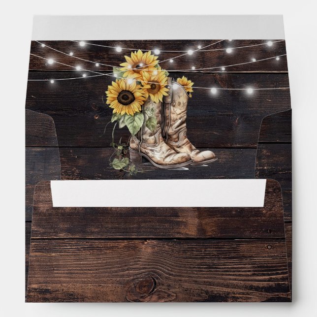 Rustic Wood Cowboy Boots and Sunflowers  Envelope (Back (Bottom))