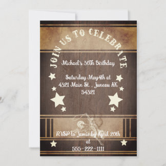 Rustic wood cowboy themed 30th Birthday Invitation