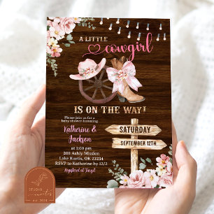 Rustic Wood Cowgirl is on the way baby shower Invitation