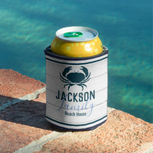 Rustic Wood Crab Custom Family Coastal Can Cooler
