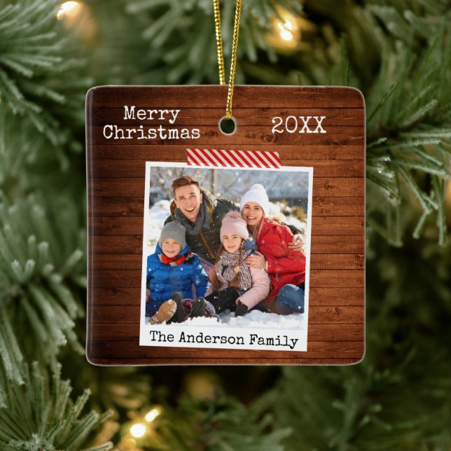 Rustic Wood Craft Tape Instant Photo Style Ceramic Ceramic Ornament (Tree)