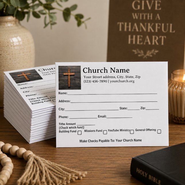 Rustic Wood Cross Church Tithe Offering Envelope (Creator Uploaded)