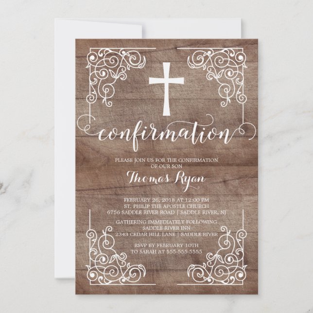 Rustic Wood Cross Confirmation Invitation (Front)