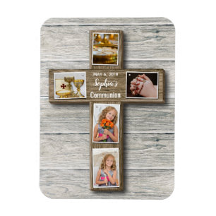 Rustic Wood Cross First Communion Photo - Magnet