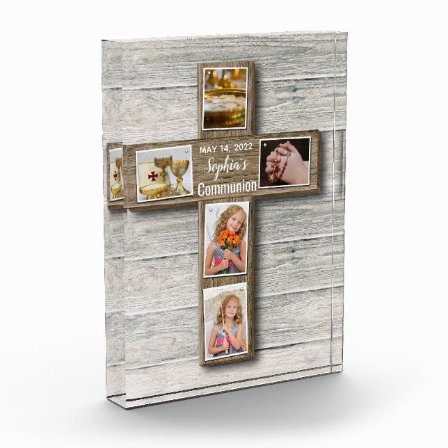 Rustic Wood Cross First Holy Communion Photo Block (Left)