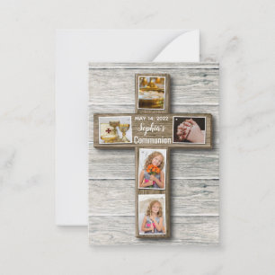 Rustic Wood Cross First Holy Communion Photo Card