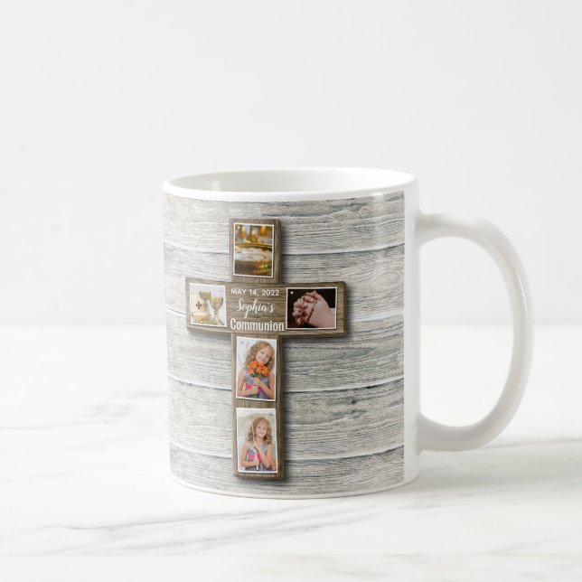 Rustic Wood Cross First Holy Communion Photo Coffee Mug (Right)