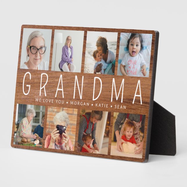 Rustic Wood Custom 8 Photo Modern Grandma Gift Plaque (Side)