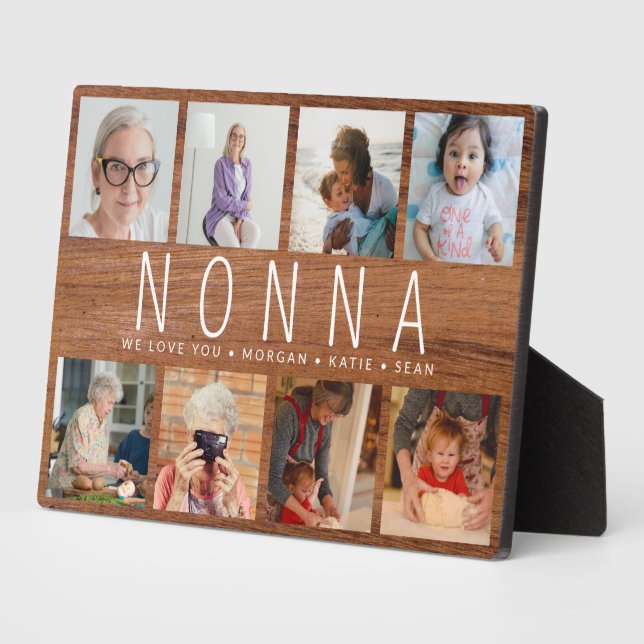 Rustic Wood Custom 8 Photo Modern nonna Gift Plaque (Side)