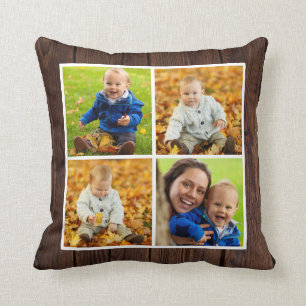 Rustic Wood Custom Fall Family Photo Collage Cushion
