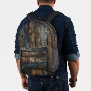 Rustic Wood Custom Monogram Backpack