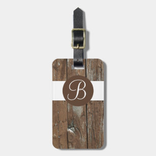 Rustic wood custom monogram luggage tag