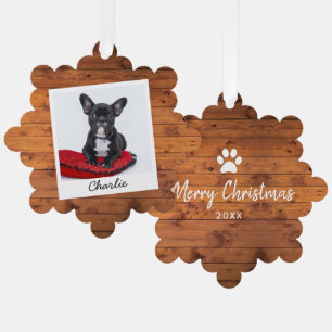 Rustic Wood Custom Pet Cat Dog Photo Tree Decoration Card