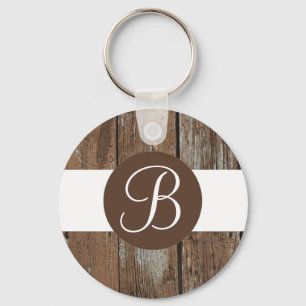 Rustic wood customisable monogram keychain