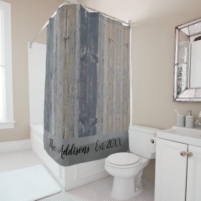 Rustic Wood Customised Family Name  Shower Curtain (In Situ)