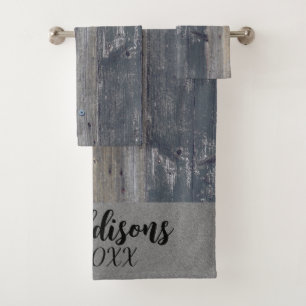 Rustic Wood Customized Family Name Bath Towel Set
