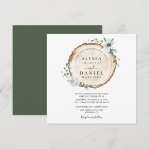 Rustic Wood Cut Sage Watercolor floral Wedding Invitation