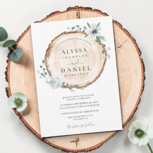 Rustic Wood Cut Sage Watercolor floral Wedding Invitation