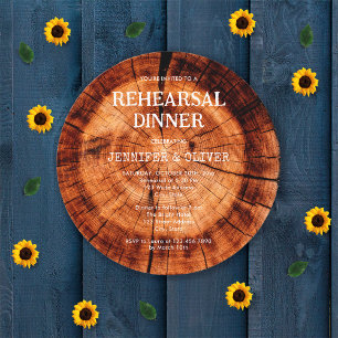 Rustic Wood Cut Slice Wedding Rehearsal Dinner Invitation