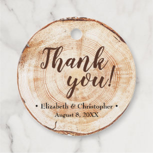 Rustic Wood Cut Wedding Thank You Custom Favour Tags