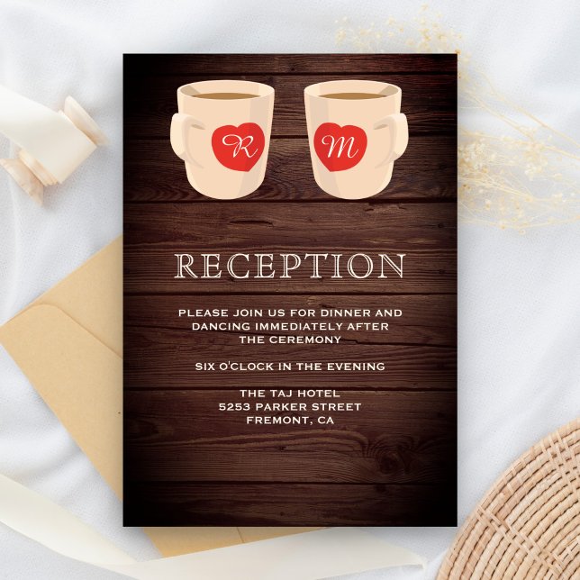 Rustic Wood Cute Coffee Mugs Reception Enclosure Card (Creator Uploaded)