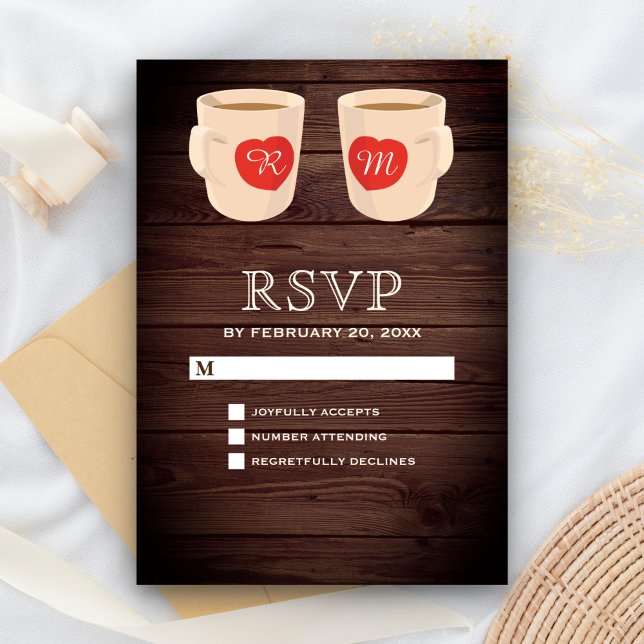 Rustic Wood Cute Coffee Mugs RSVP Card (Creator Uploaded)