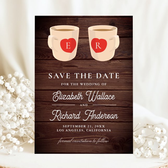 Rustic Wood Cute Coffee Mugs Wedding Save The Date (Creator Uploaded)