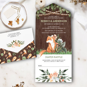 Rustic Wood Cute Fox Woodland Baby Shower All In One Invitation