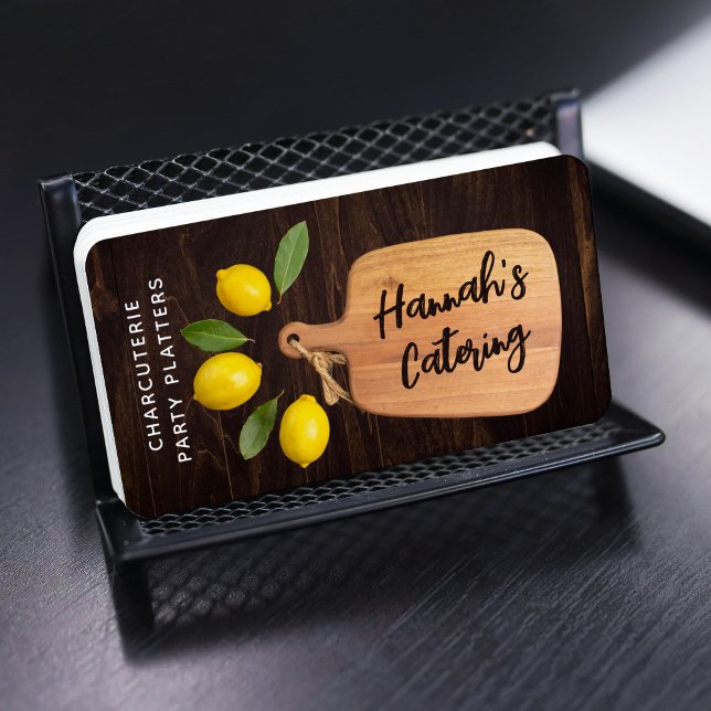 Rustic Wood Cutting Board Citrus Cooking Script Business Card (Creator Uploaded)
