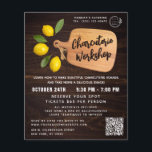 Rustic Wood Cutting Board Citrus Cooking Script Flyer<br><div class="desc">Rustic Wood Cutting Board Citrus Cooking Script Catering Charcuterie Party Business Flyers features a simple yet stylish design with a wooden kitchen cutting chopping board with your company name, event title, logo, custom QR Code and additional event information accented with lemons. Perfect for a wide variety of business marketing from...</div>