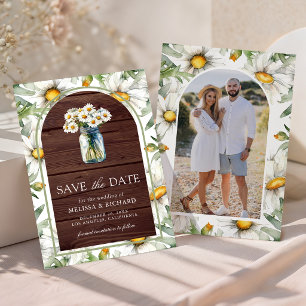 Rustic Wood Daisies Floral Mason Jar Photo Wedding Save The Date