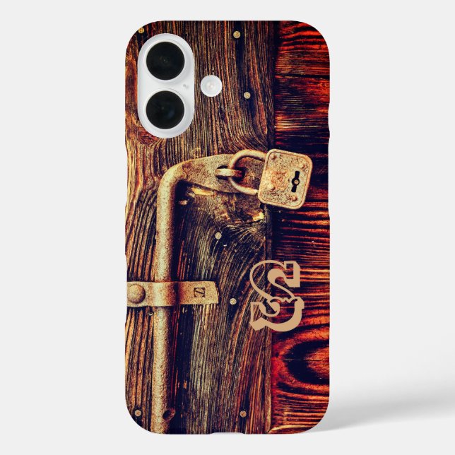 Rustic wood dark brown antique brass lock Case-Mate iPhone case (Back)