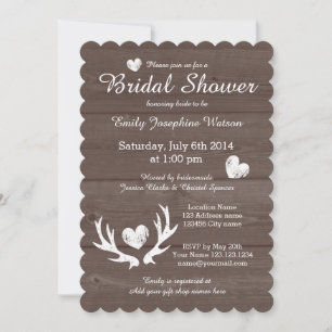 Rustic wood deer antler bridal shower invitations