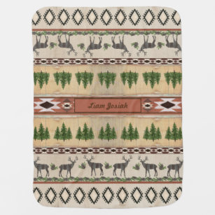 Rustic Wood Deer Antlers Baby Boy Forest Tribal Baby Blanket