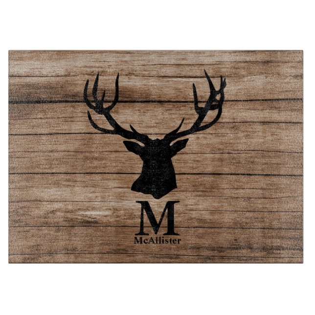 Rustic wood Deer elk buck monogram custom  Cutting Cutting Board (Front)