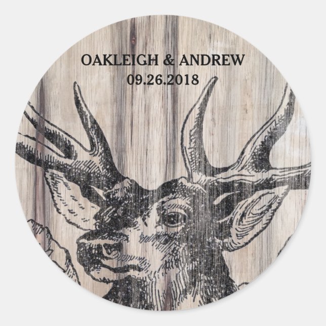 Rustic Wood | Deer Save the Date Stickers (Front)