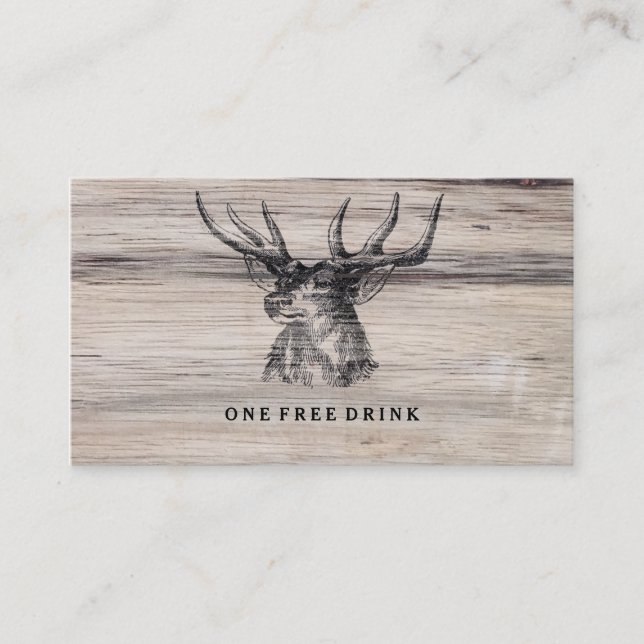 Rustic Wood | Deer Wedding Drink Card (Front)