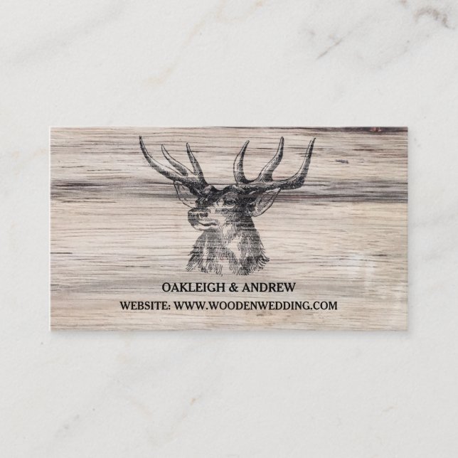 Rustic Wood | Deer Wedding Website Card (Front)