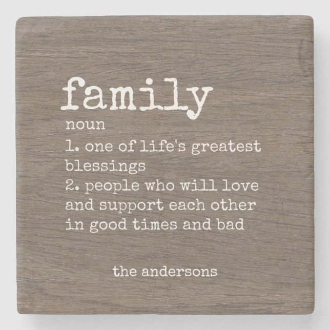 Rustic Wood Definition of Family Stone Coaster (Front)
