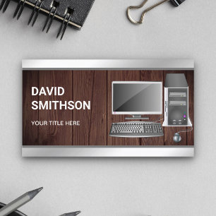 Rustic Wood Desktop PC Computer Repair Technician Business Card